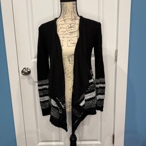 Cloudchaser Womens Size XS Black White Fair Isle Open Front Cardigan Sweater